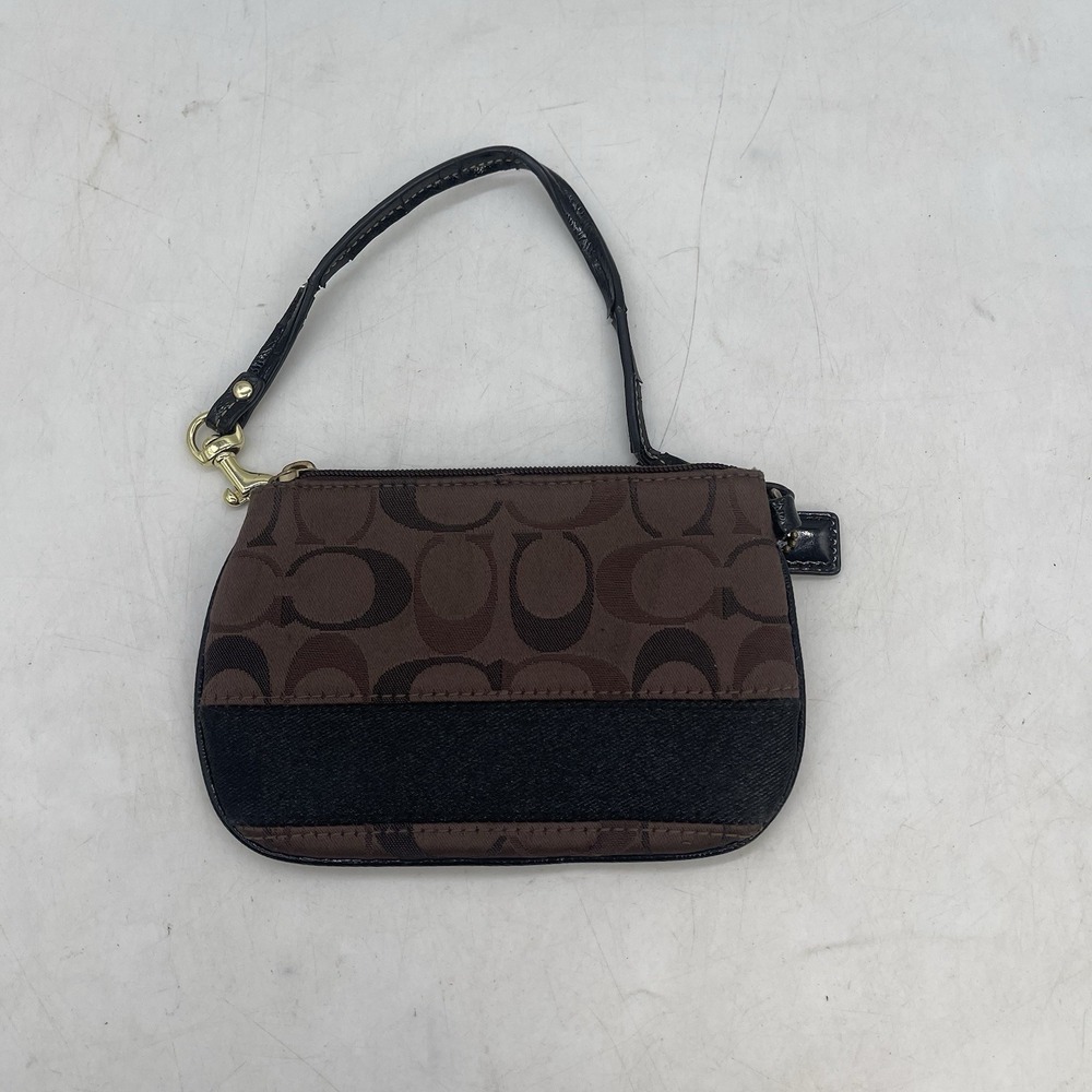Coach Chocolate Wristlet with Signature Jacquard & Sateen Stripe Detail Brown